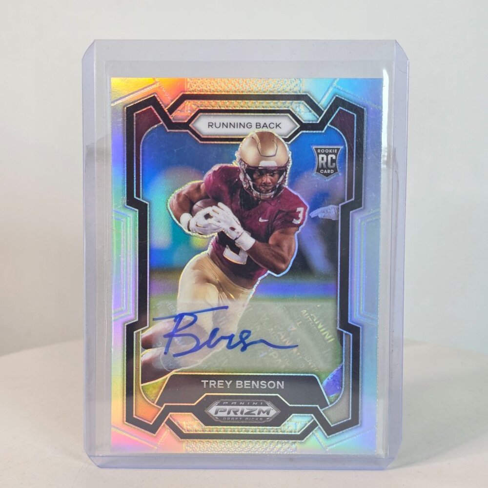 Signed Trey Benson Prizm Draft Picks Rookie Silver Holographic Football Card No.